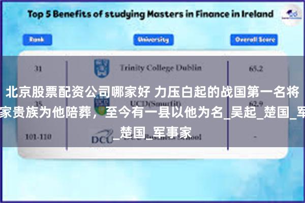 北京股票配资公司哪家好 力压白起的战国第一名将，70家贵族为他陪葬，至今有一县以他为名_吴起_楚国_军事家