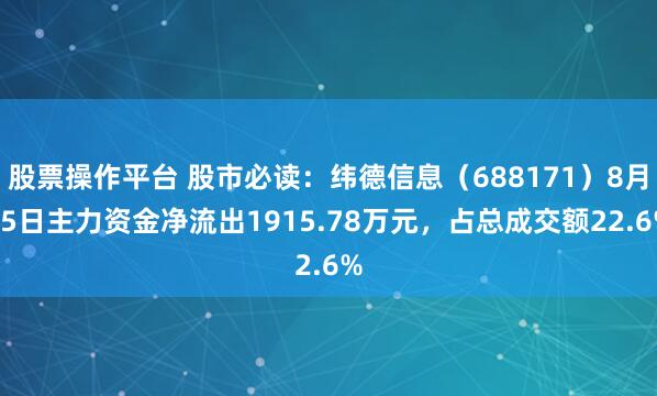 股票操作平台 股市必读：纬德信息（688171）8月15日主力资金净流出1915.78万元，占总成交额22.6%