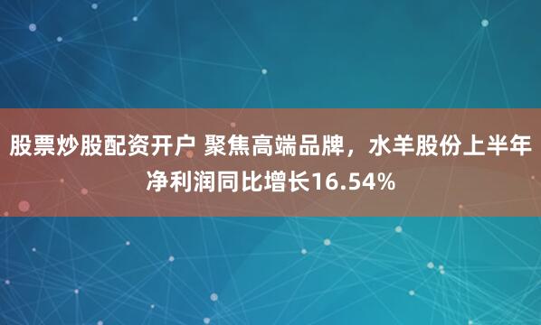 股票炒股配资开户 聚焦高端品牌，水羊股份上半年净利润同比增长16.54%